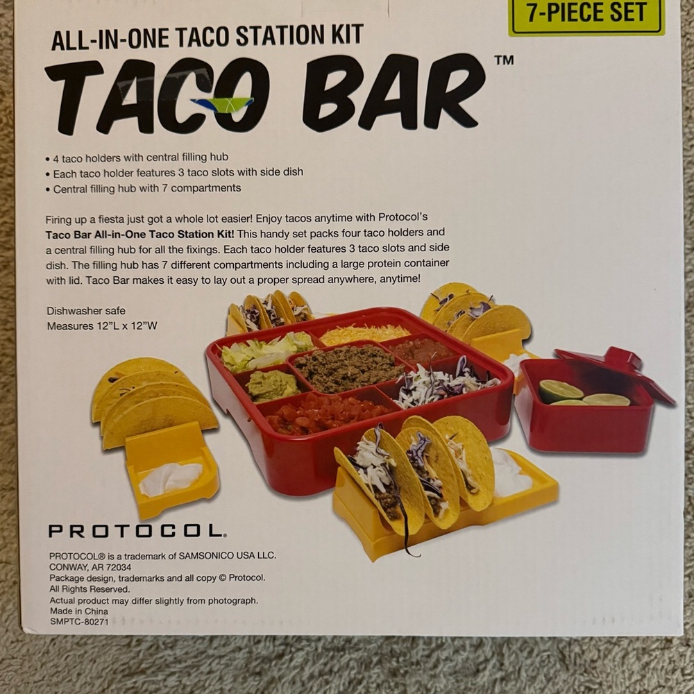 Protocol All-in-One Taco Station Kit Taco Bar 7-Piece Party Dinner Lunch Plastic - Picture 2 of 3